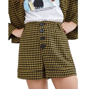 ZARA Black and Yellow High Waist Houndstooth Y2K Shorts Women’s Size M Academia